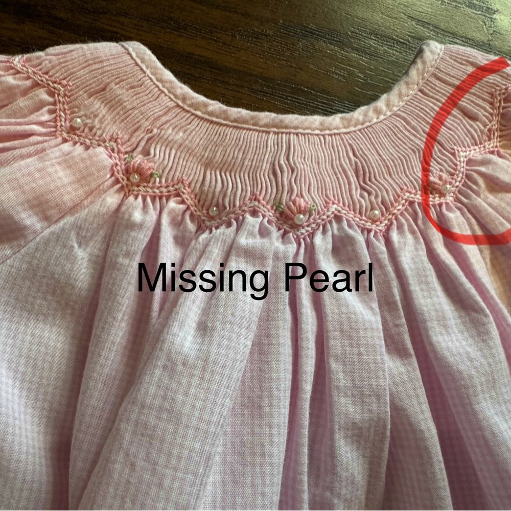 Girls Petit Ami Smocked Pink Flowers Pearls Party Portrait Church Dress Newborn - Picture 5 of 5